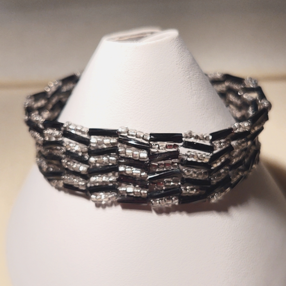 Black and Silver Bracelet handmade glass beads